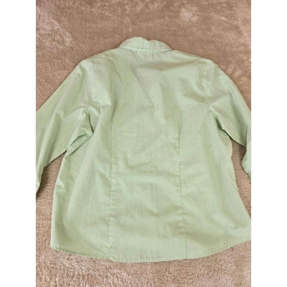 Vtg Tia Designs Green White Striped Button Down Shirt Clover Rhinestone Womens L - Picture 8 of 9